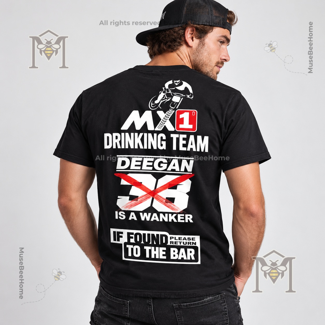 MX1 Drinking Team Deegan 38 Is a Wanker T-Shirt - lower back bar return message
