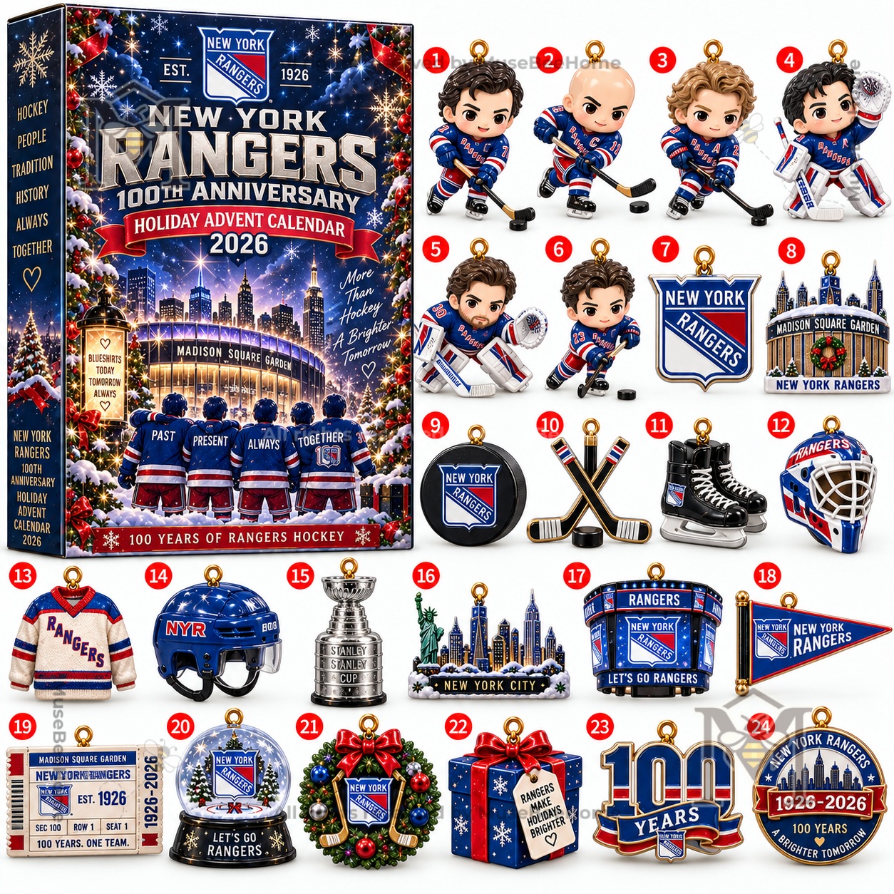 Calendar side panel showing Rangers anniversary text and hockey tradition slogan