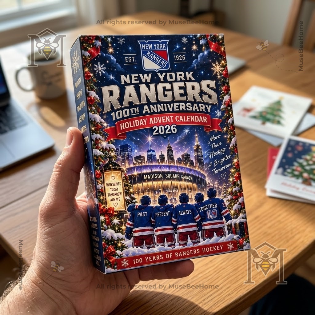 Advent calendar display with Rangers-themed holiday ornaments and collectibles