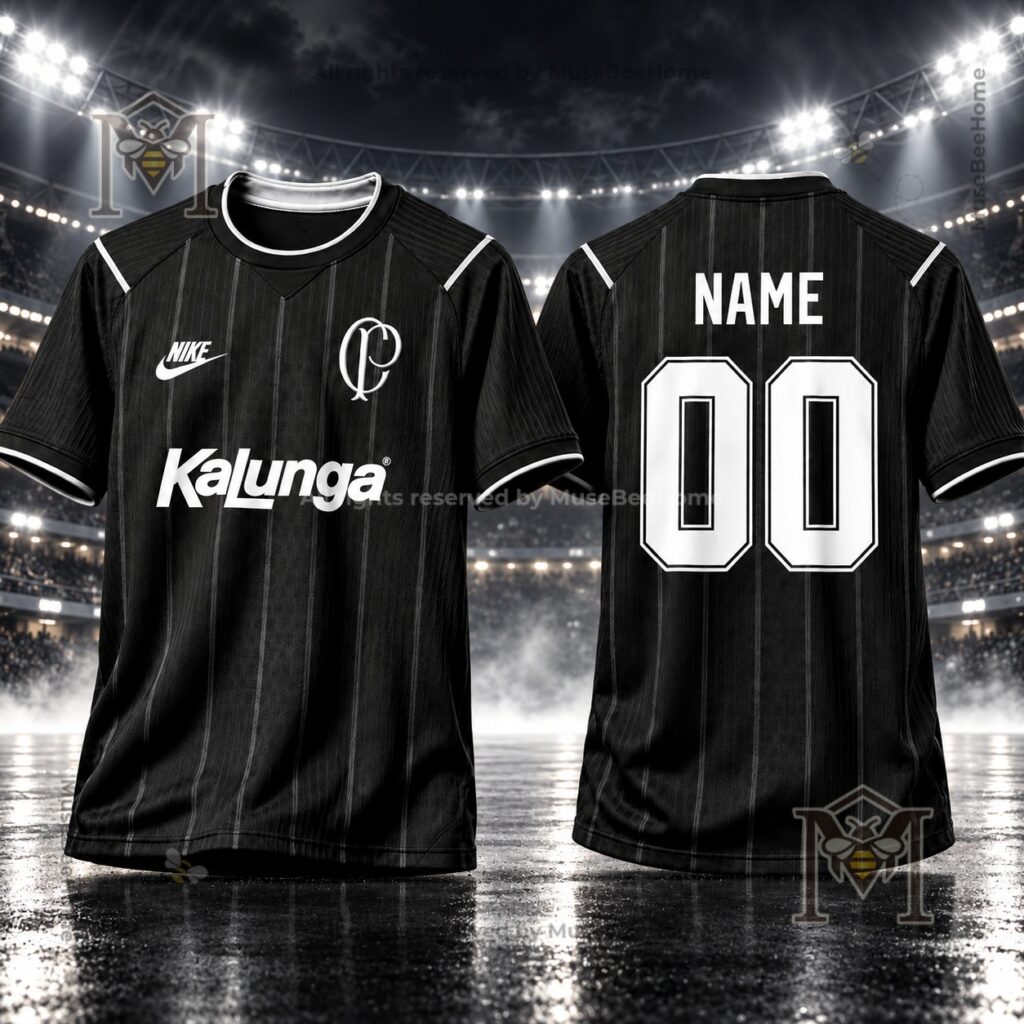 Nike Corinthians Paulista Kalunga Retro Black Football Jersey – Front and back views Nike Corinthians Paulista Kalunga Retro Black Football Jersey - front and back views