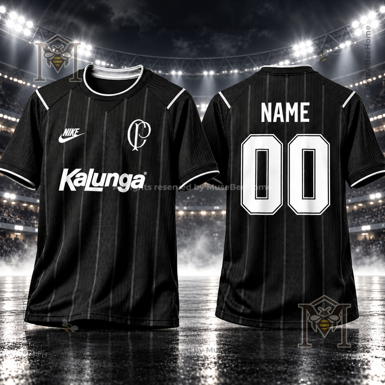 Nike Corinthians Paulista Kalunga Retro Black Football Jersey - front and back views
