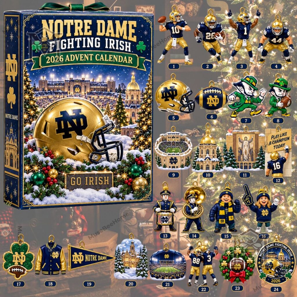 Notre Dame Fighting Irish 2026 Advent Calendar - football player and stadium decorations