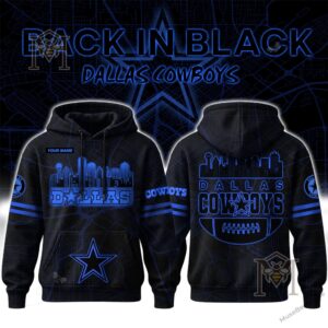 Dallas Cowboys Back In Black Personalized Hoodie - front and back views with blue graphics