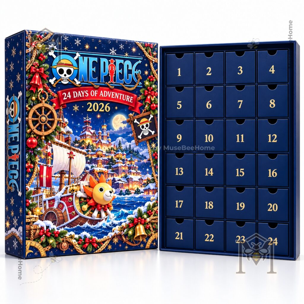 Close-up of One Piece logo and 24 Days of Adventure banner