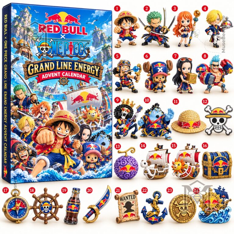 One Piece x Red Bull Advent Calendar 2026 - angled box showing side panel