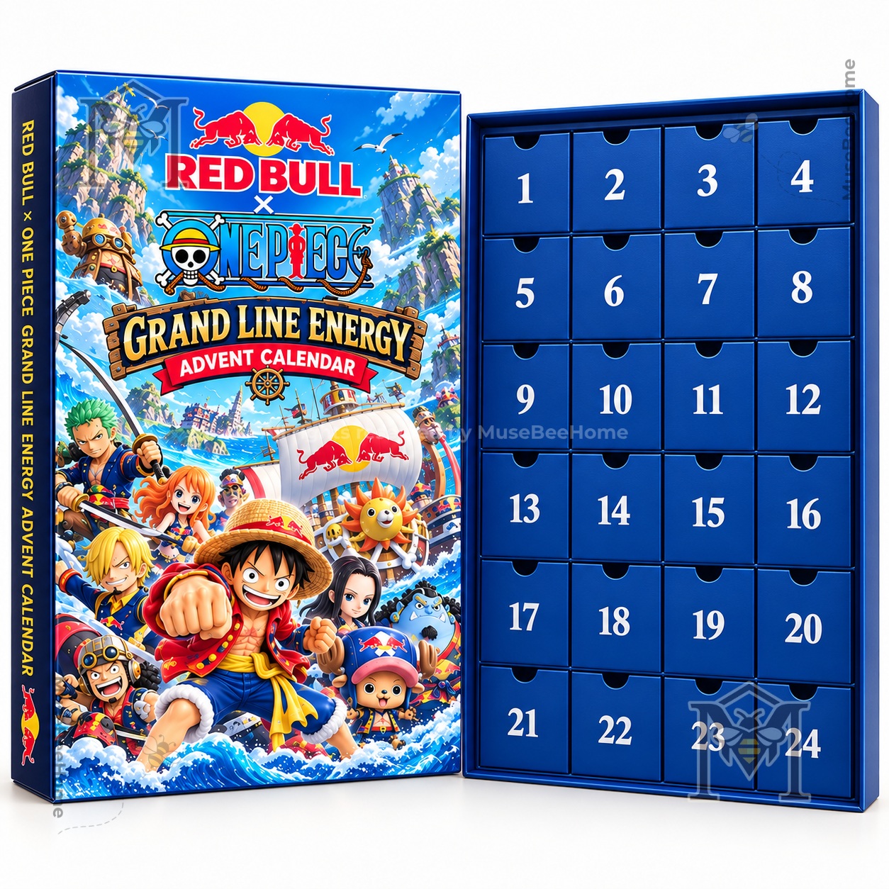 One Piece x Red Bull Advent Calendar 2026 - close view of One Piece logo
