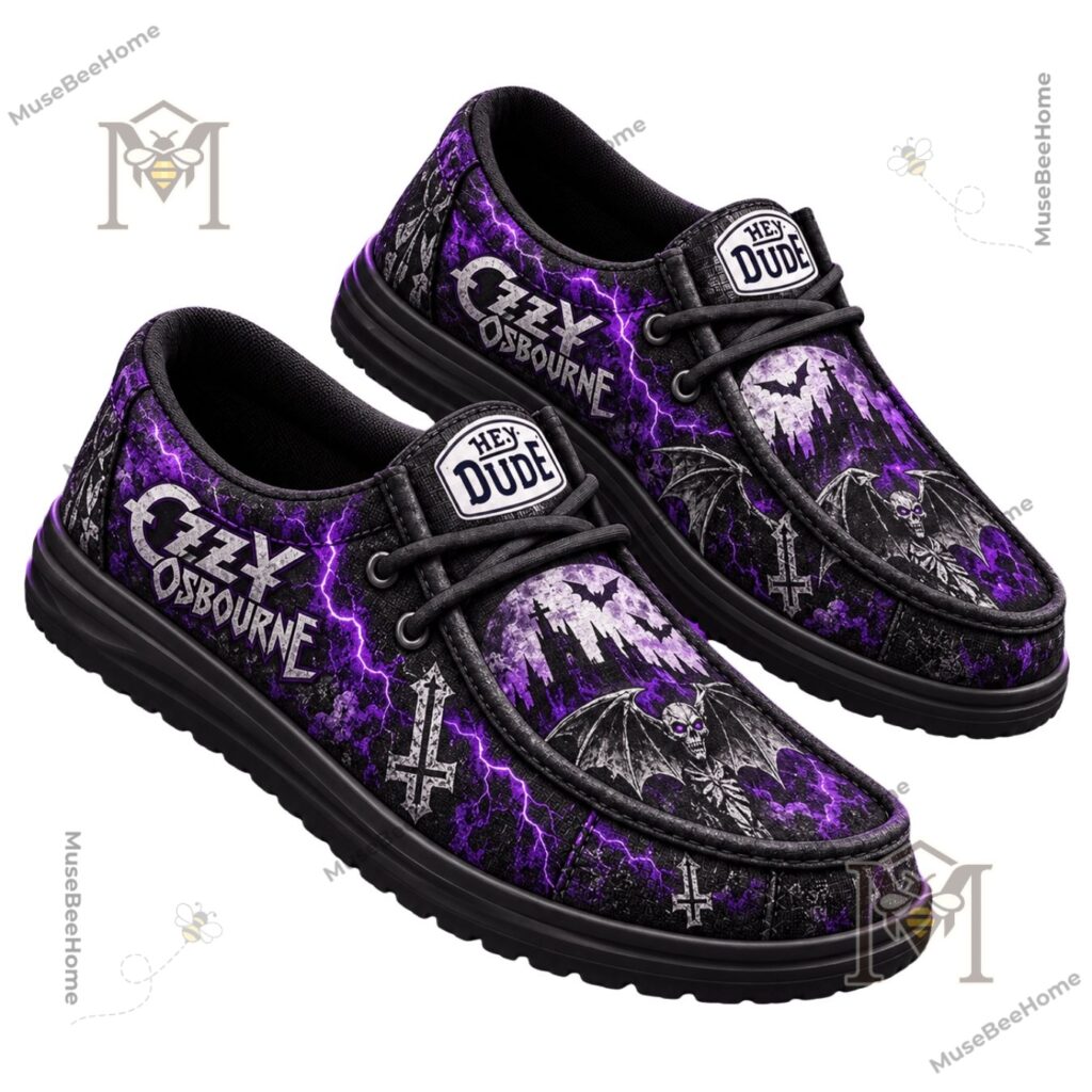 Ozzy Osbourne Legend Lives On Gothic Cross Loafer Shoes - side branding and lightning pattern
