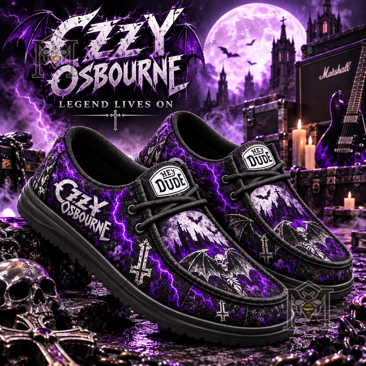 Ozzy Osbourne Legend Lives On Gothic Cross Loafer Shoes - angled pair view