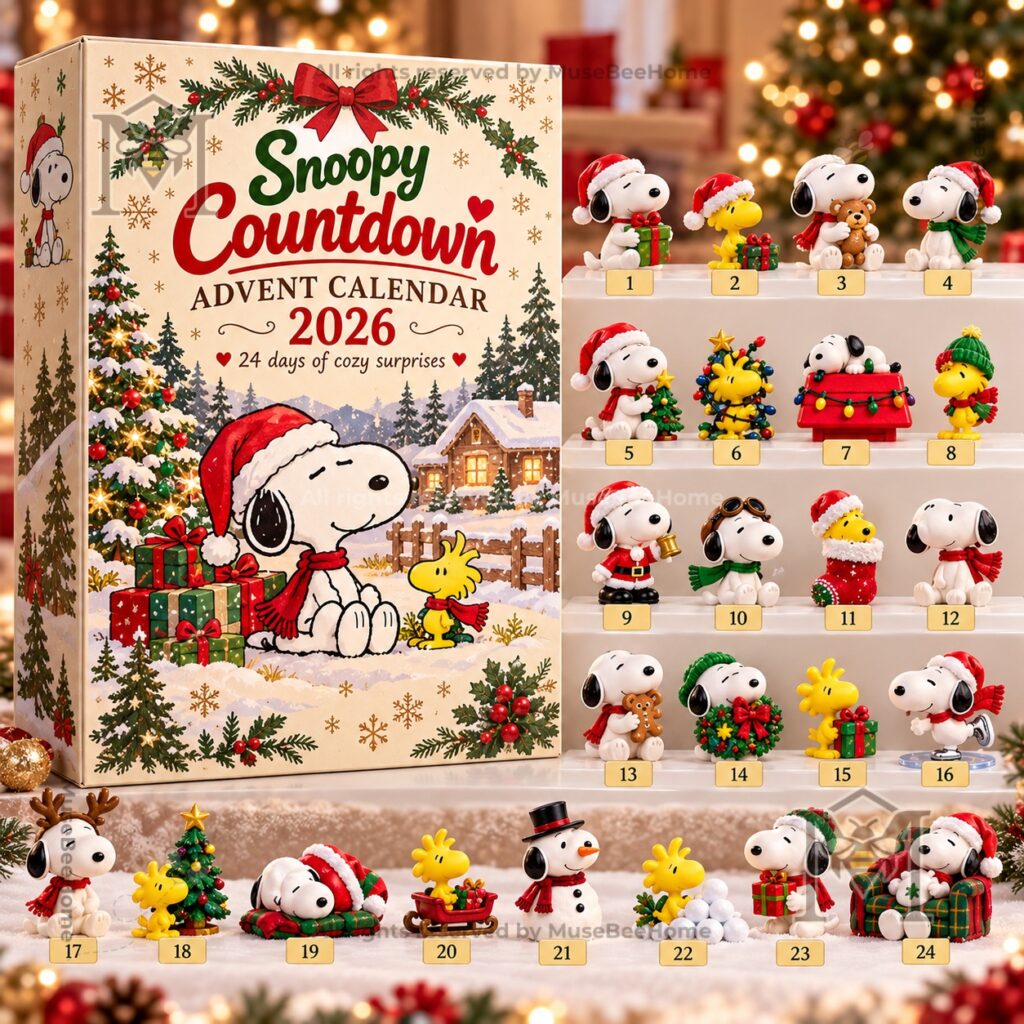 Peanuts Snoopy Advent Calendar Christmas 2026 - side panel with Christmas tree artwork
