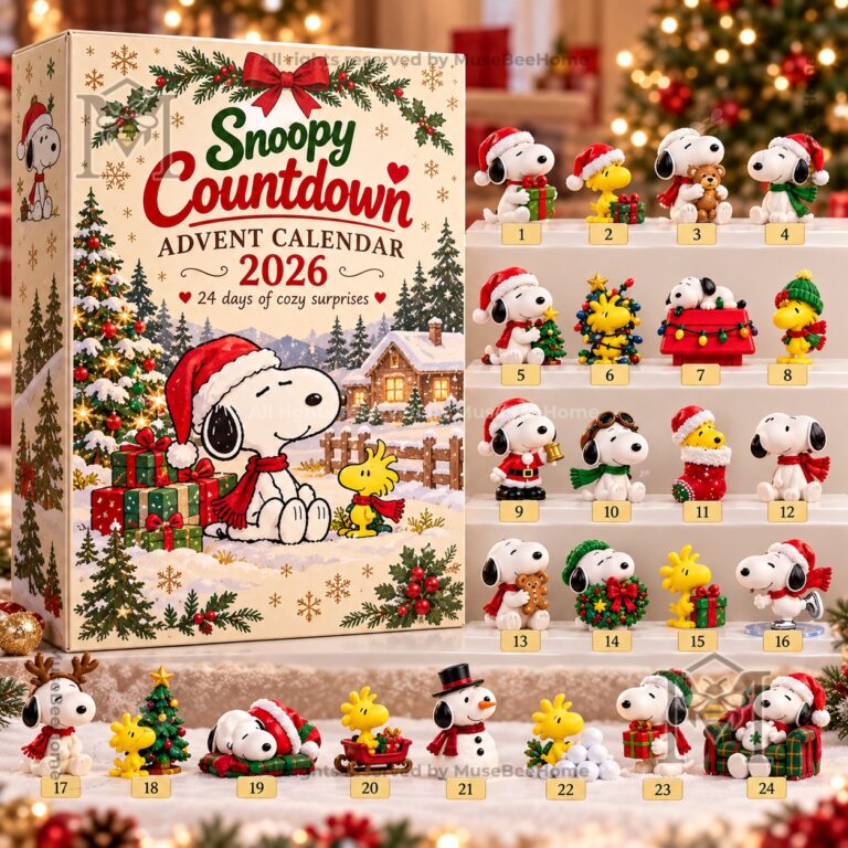 Peanuts Snoopy Advent Calendar Christmas 2026 - side panel with Christmas tree artwork