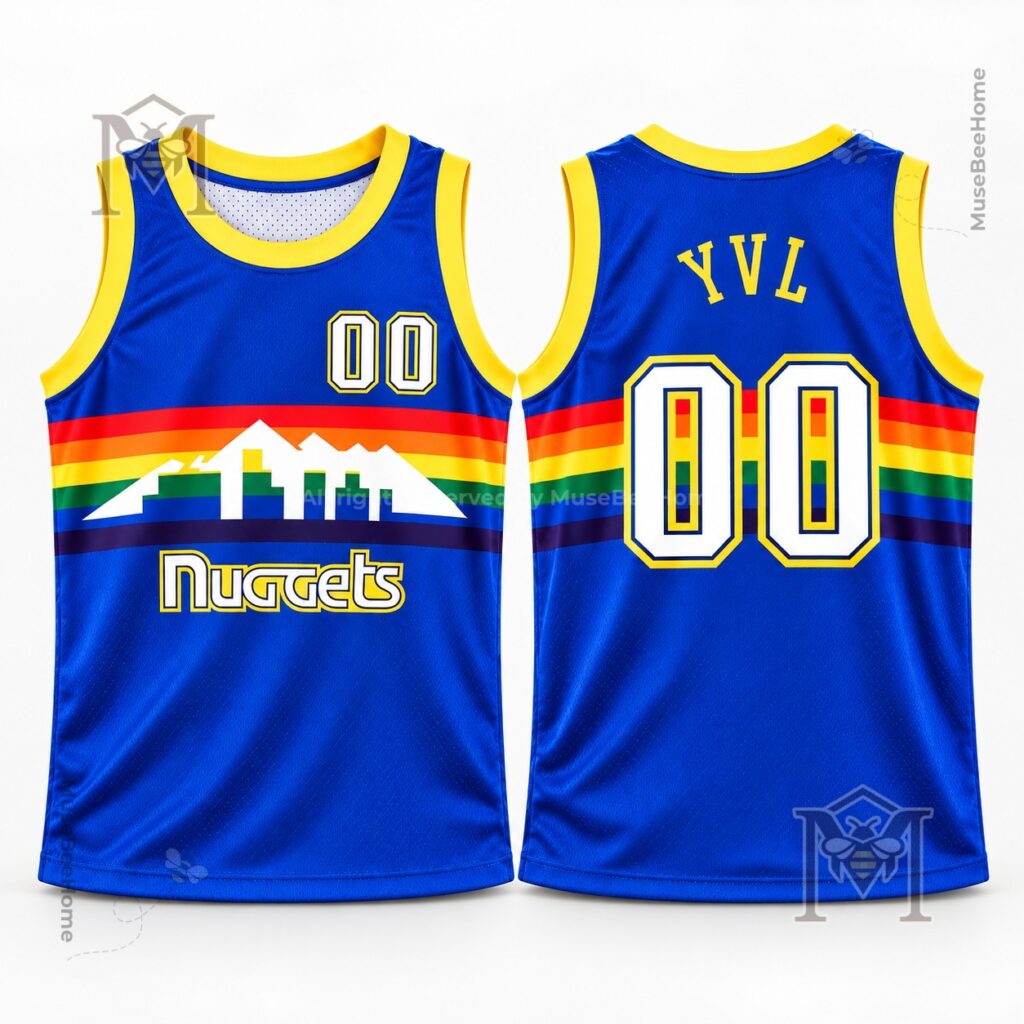 Playboi Carti x Denver Nuggets YVL Rainbow Skyline Basketball Jersey - front and back views