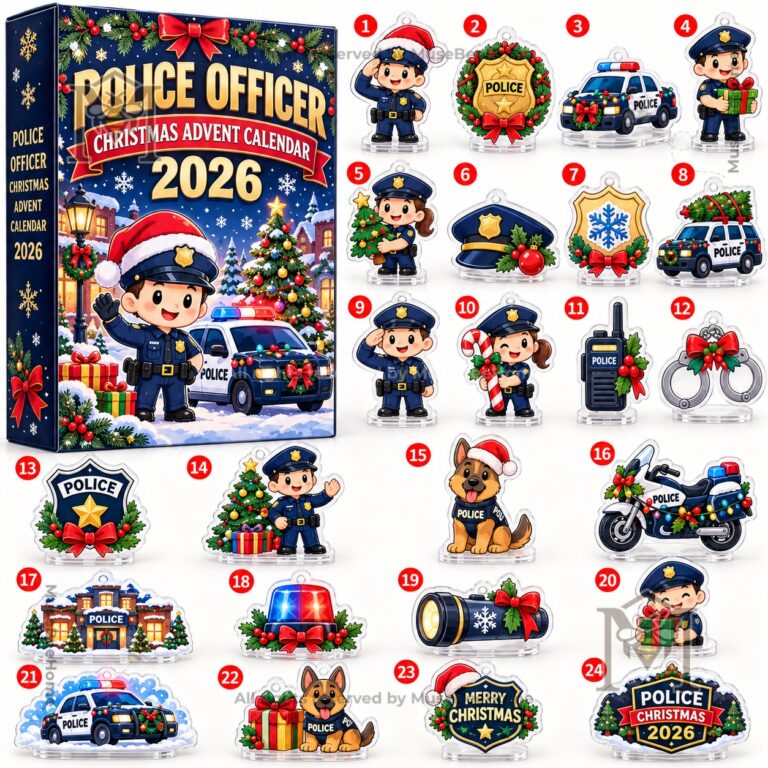 Police Officer Christmas Advent Calendar 2026 - boxed calendar showing cartoon officer and police car