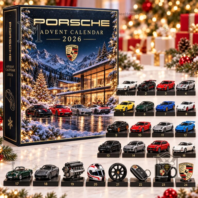 Porsche Advent Calendar 2026 Christmas Car Collection - front display with numbered model cars
