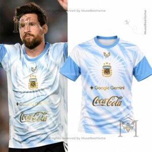 Argentina Lionel Messi Last Match Jersey - front view beside Messi image
