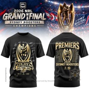Sydney Roosters 2026 NRL Grand Final Champions T-Shirt front and back view
