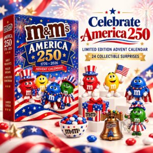 M&M's America 250th Anniversary 2026 Advent Calendar - front packaging with patriotic M&M's characters