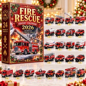 Fire Rescue Vehicles Advent Calendar 2026 - front artwork with fire truck illustration