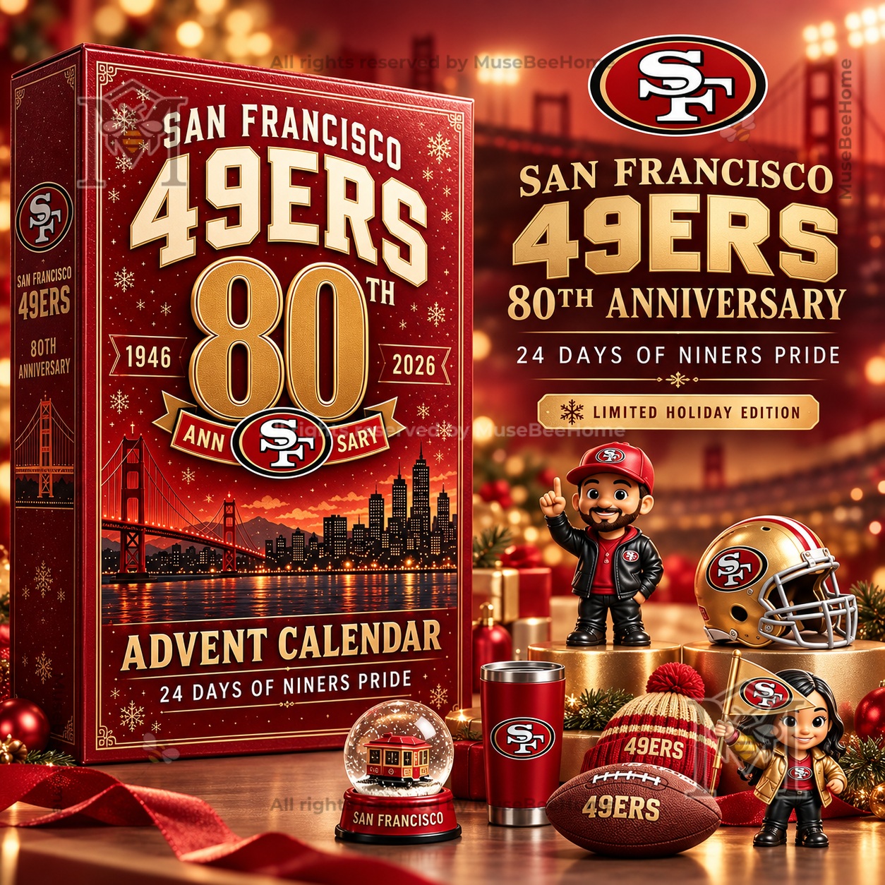 San Francisco 49ers 80th Anniversary 2026 Advent Calendar - front box view with team logo