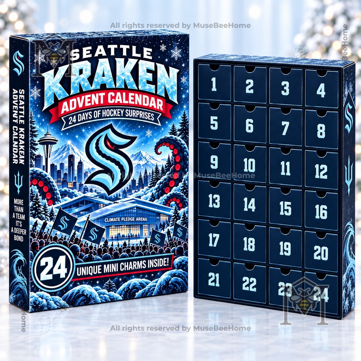 Seattle Kraken Advent Calendar 2026 - hockey character mini charms displayed