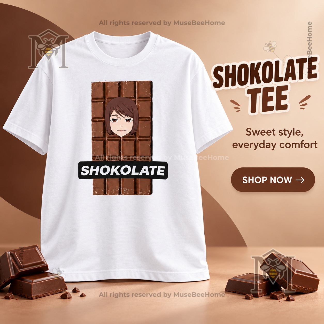 Shoko Ieiri Shokolate Jujutsu Kaisen T-Shirt - front view showing chocolate bar character graphic