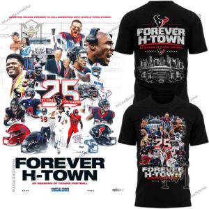 Houston Texans 25 Seasons of Texans Football T-Shirt - front and back views