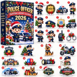 Police Officer Christmas Advent Calendar 2026 - boxed calendar showing cartoon officer and police car
