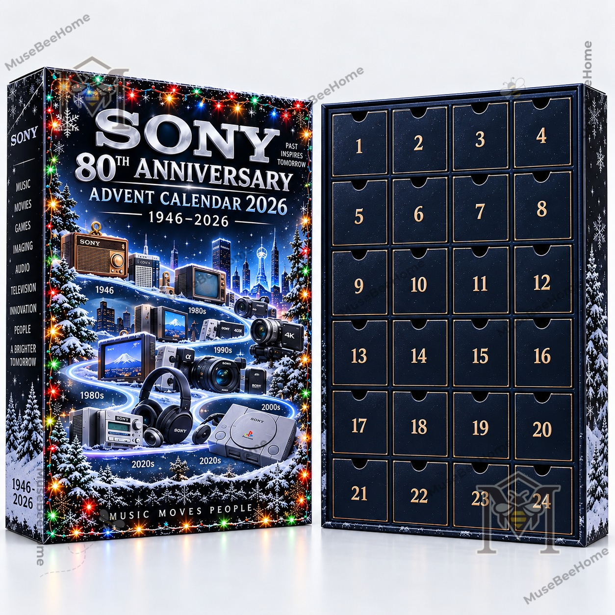 Sony 80th Anniversary Advent Calendar 2026 - lower row showing cameras and gaming devices