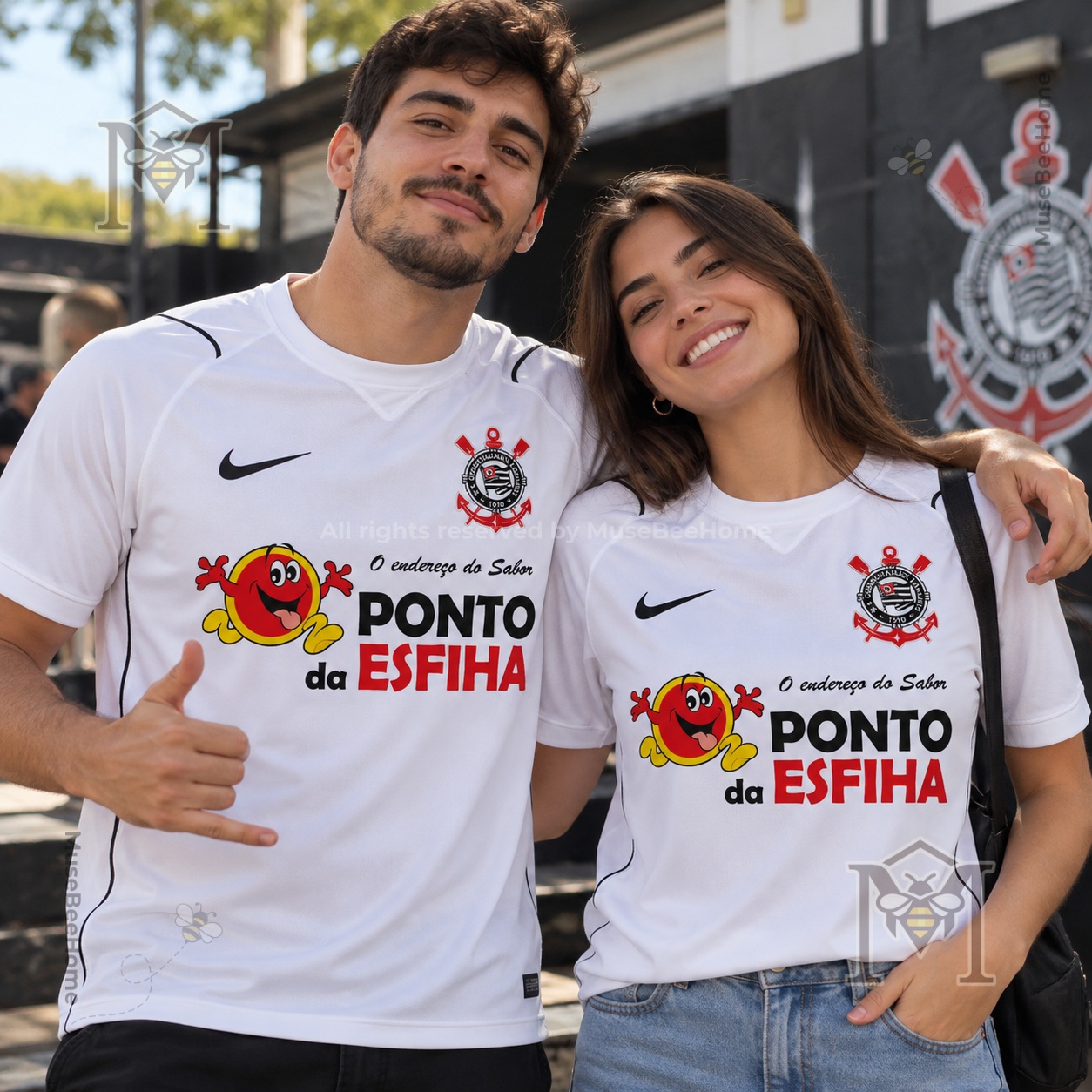 Football jersey close-up showing Corinthians crest and Nike swoosh