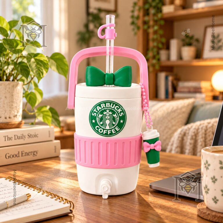 Starbucks Pink Bow Water Dispenser Tumbler - front view with straw and bow