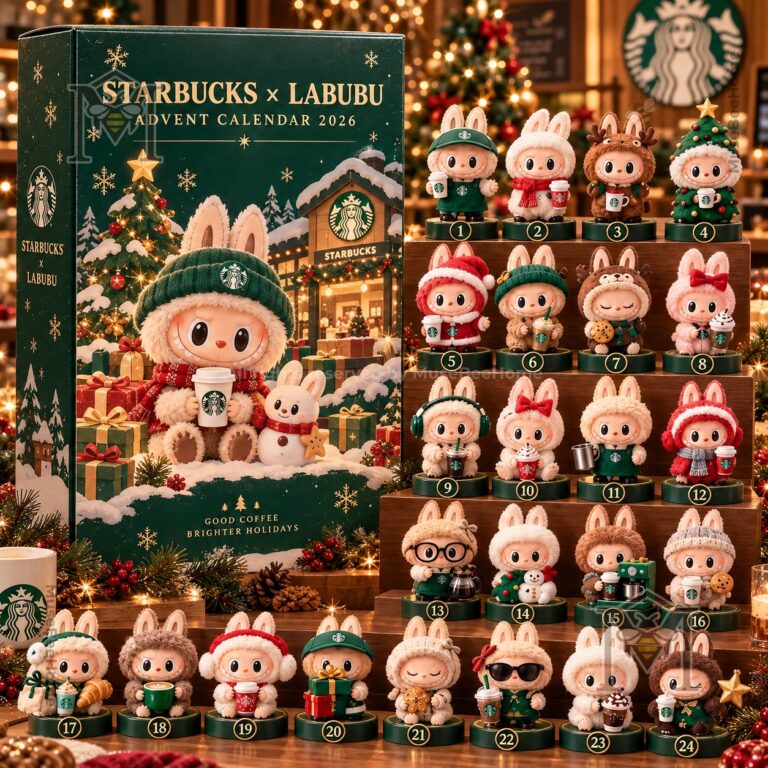 Starbucks x Labubu Christmas 2026 Advent Calendar - angled view showing side panel