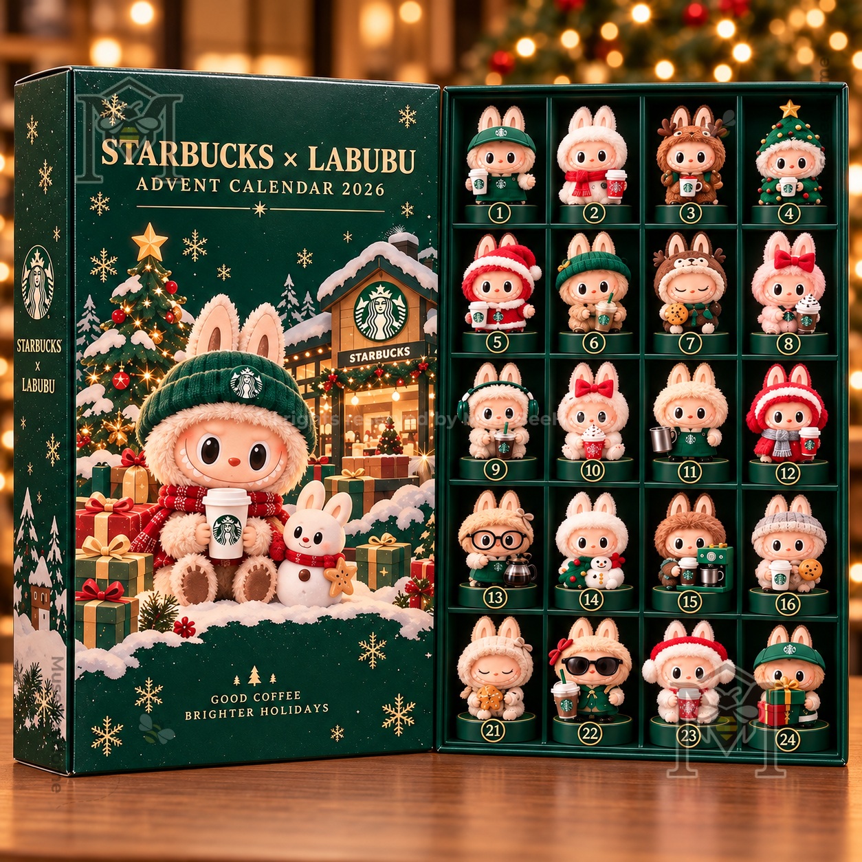 Starbucks x Labubu Christmas 2026 Advent Calendar - close-up of Labubu holiday illustration