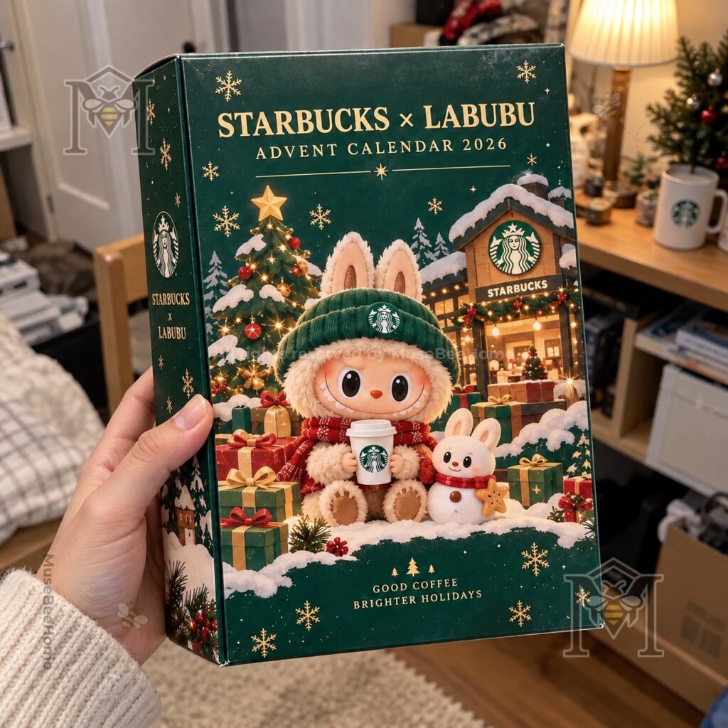 Starbucks x Labubu Christmas 2026 Advent Calendar - front lettering and winter scene