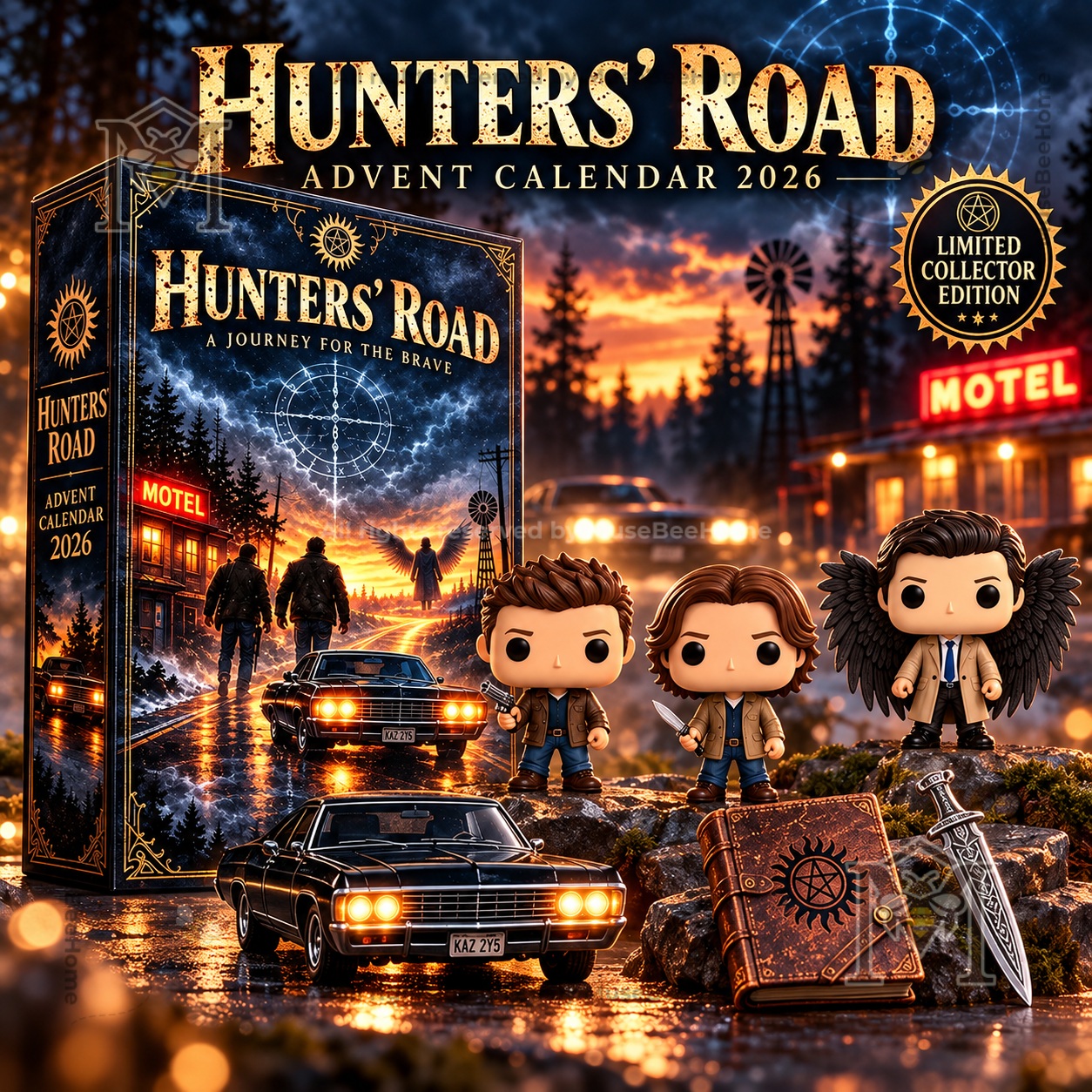 Supernatural Hunters' Road 2026 Advent Calendar - front view with box and character figures