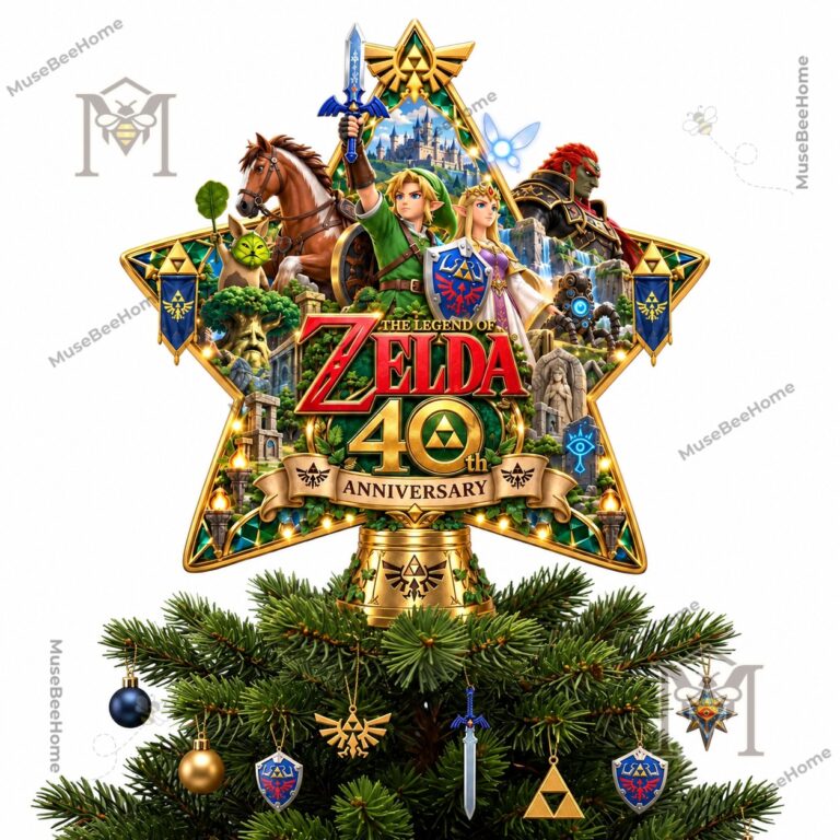 The Legend of Zelda 40th Anniversary Christmas Tree Topper - close-up of Zelda anniversary artwork