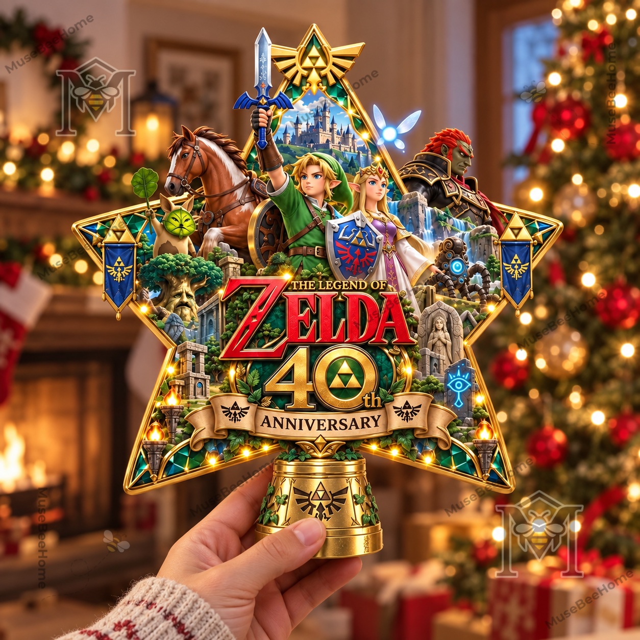 The Legend of Zelda 40th Anniversary Christmas Tree Topper - star-shaped design with character artwork