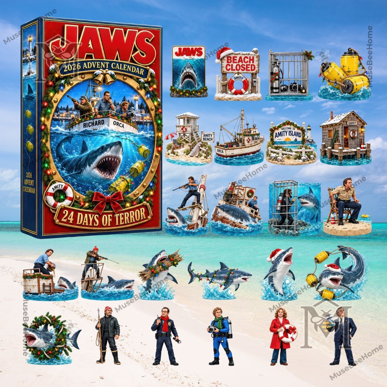 The Leviathan Of The Deep Advent Calendar 2026 - front box artwork and miniature shark scenes