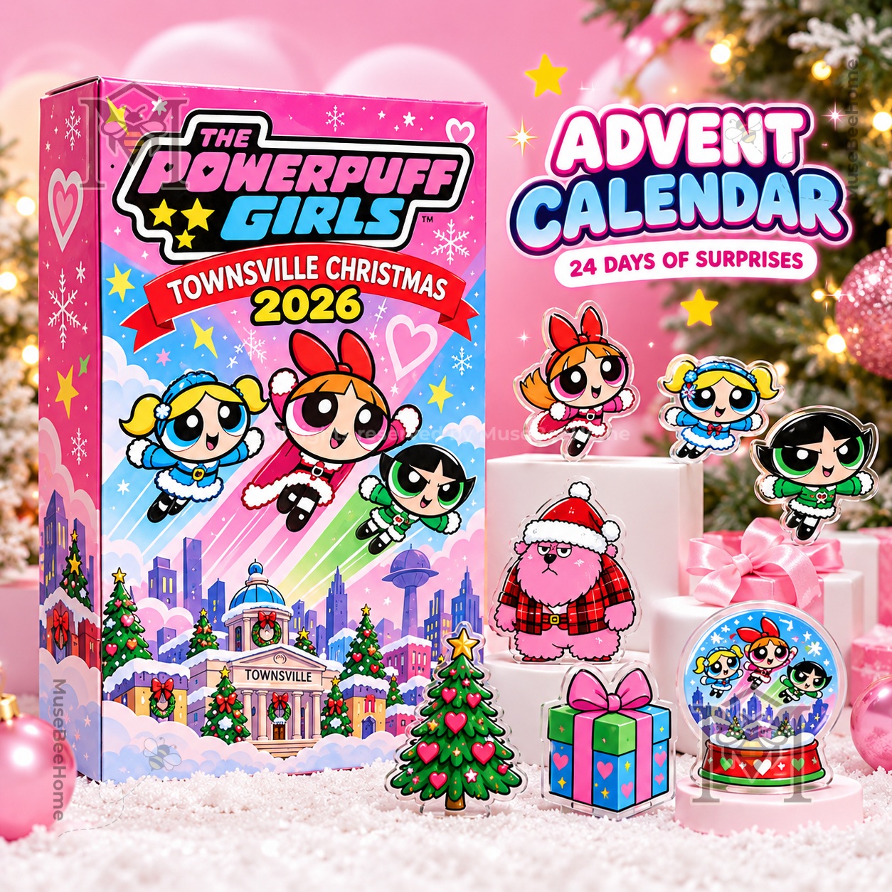 The Powerpuff Girls Christmas 2026 Advent Calendar - front box and acrylic figures