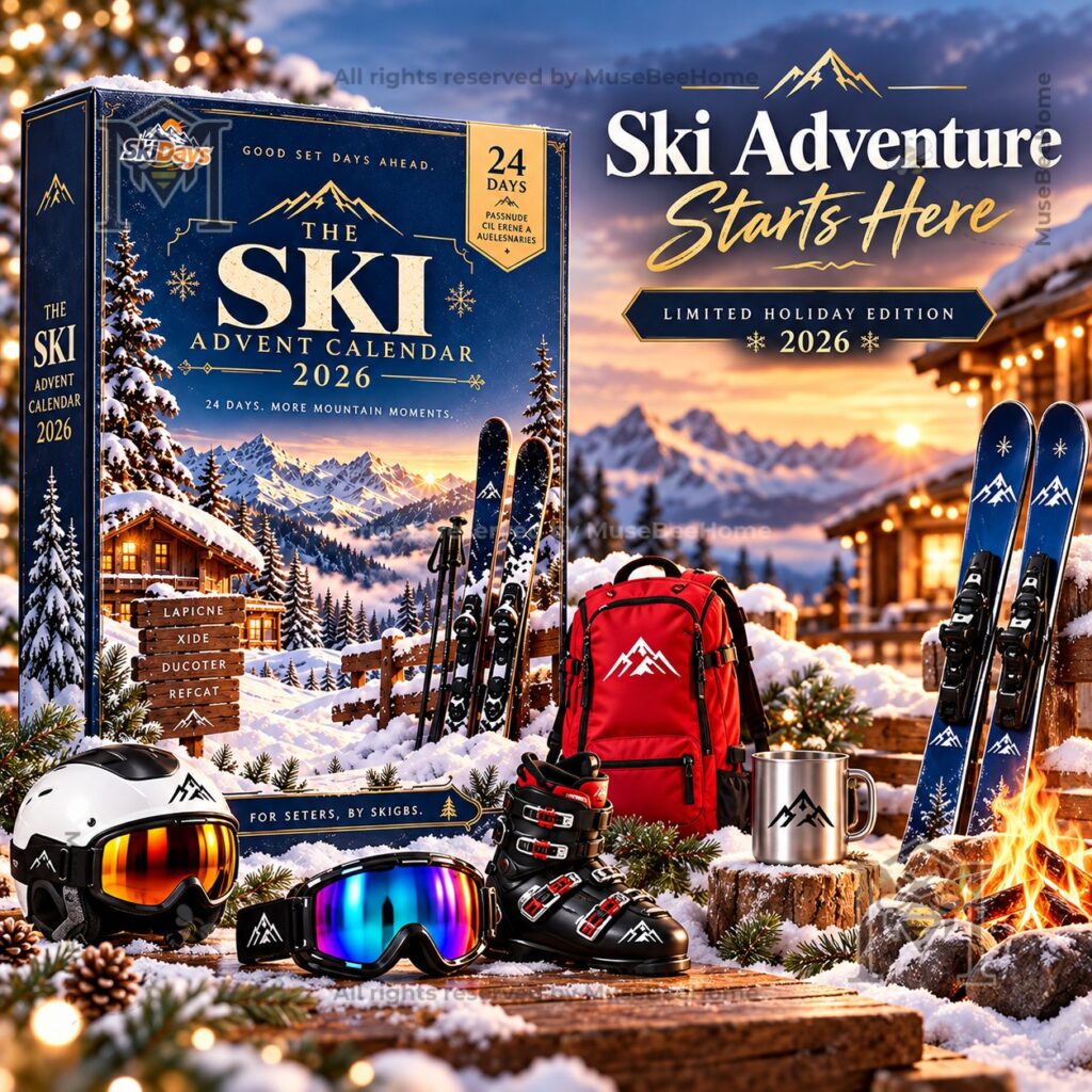 The SKI Skiing 2026 Advent Calendar – Front box view with snowy The SKI Skiing 2026 Advent Calendar - front box view with snowy mountain design