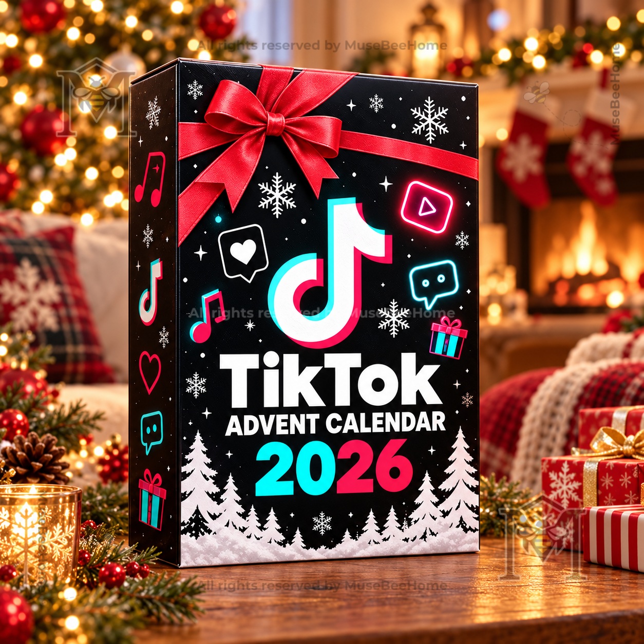 TikTok 2026 Christmas Advent Calendar - front view with red bow and snowflake graphics