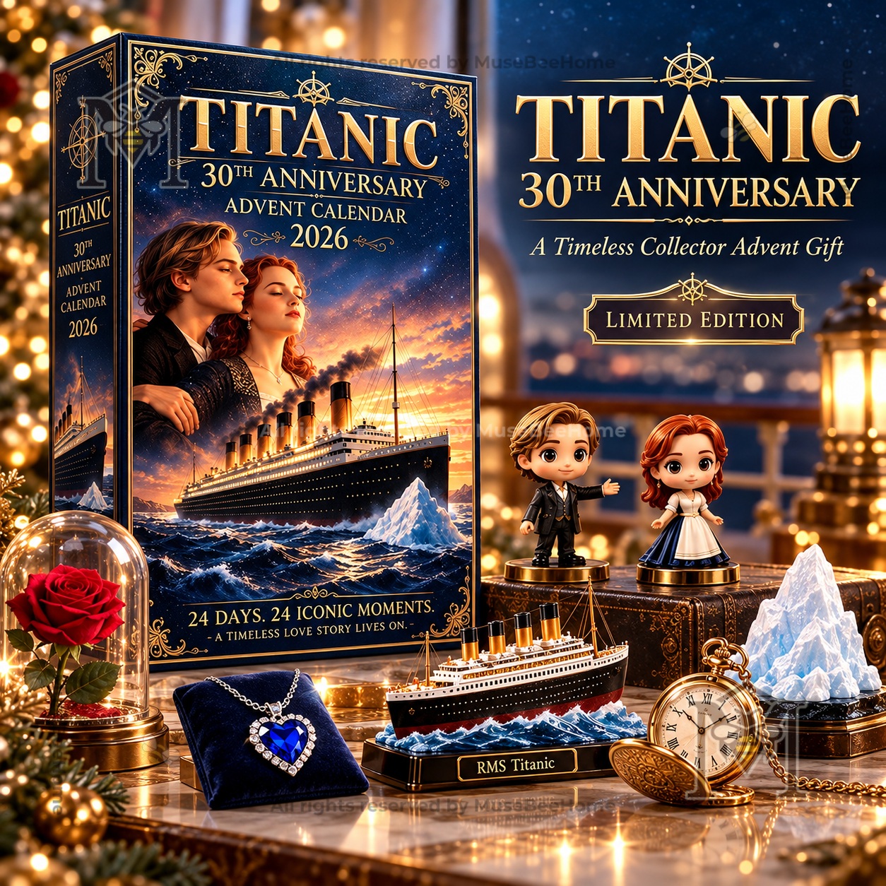 Titanic 30th Anniversary 2026 Advent Calendar - front box artwork with ship and romantic characters
