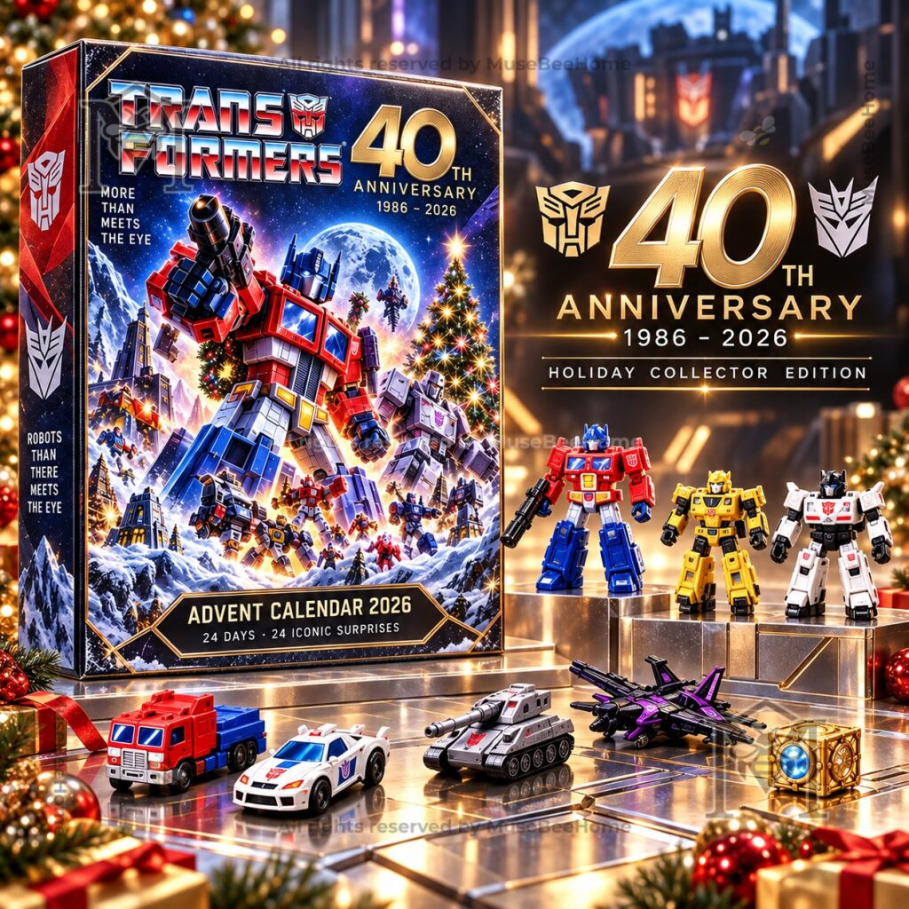 Transformers 40th Anniversary 2026 Advent Calendar – Front box with robot figures Transformers 40th Anniversary 2026 Advent Calendar - front box with robot figures