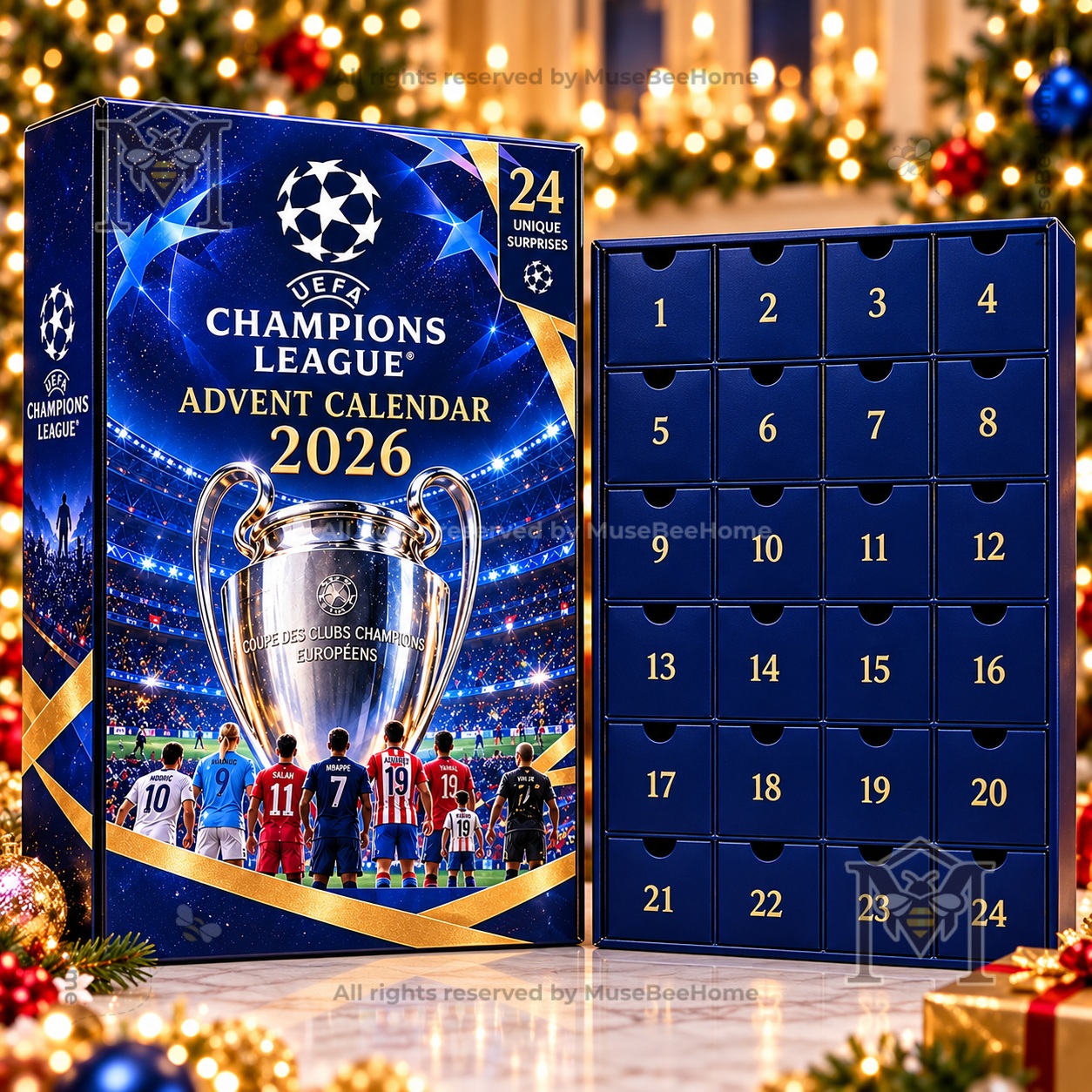 UEFA Champions League 2026 Advent Calendar - miniature accessories displayed beside the box