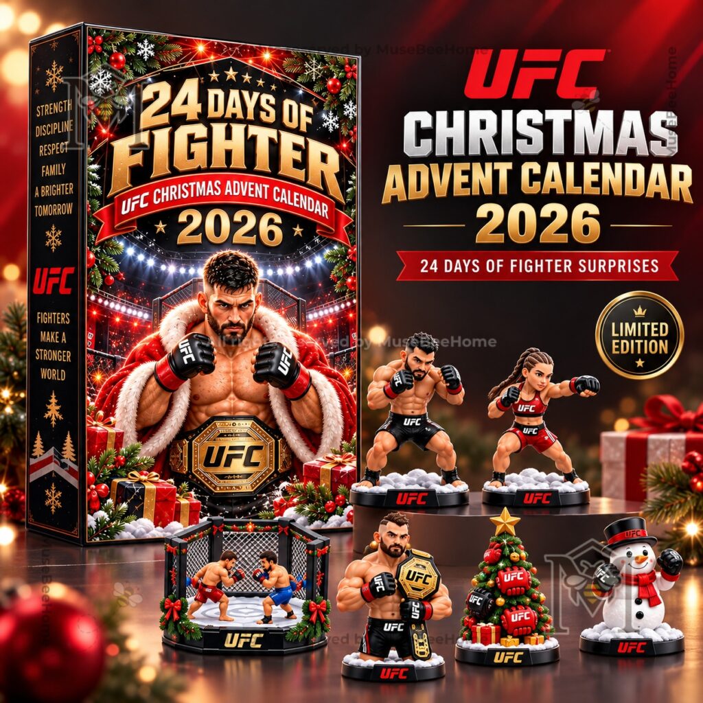 UFC 2026 24 Days of Fighter Christmas Advent Calendar - full box and UFC figurines display