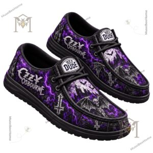 Ozzy Osbourne Legend Lives On Gothic Cross Loafer Shoes - side branding and lightning pattern
