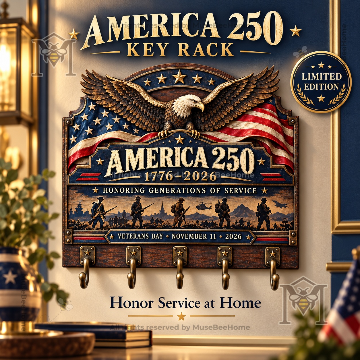 United States America 250th Anniversary Veterans Day 2026 Key Rack - front view