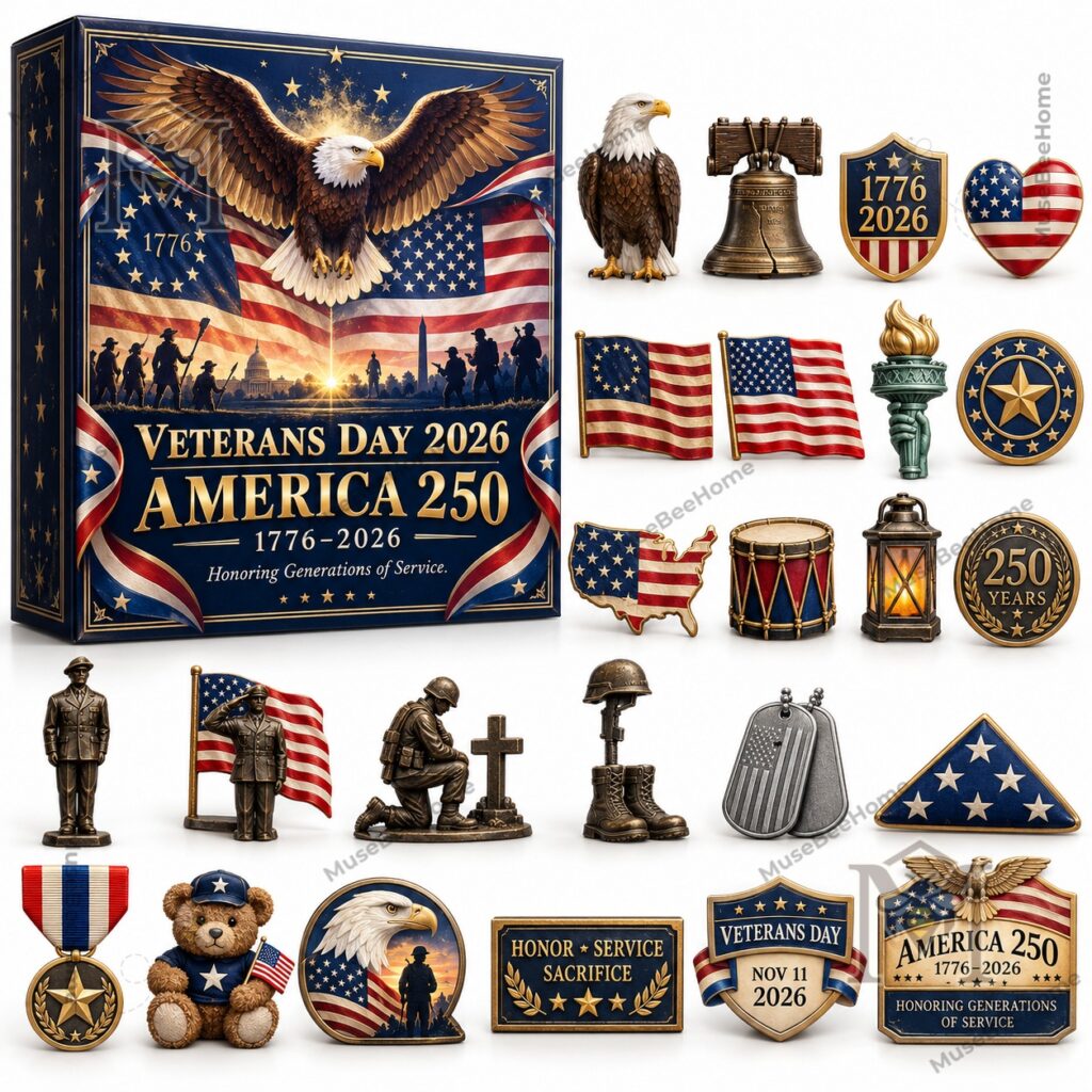 Advent calendar box showing eagle, flags, stars, and patriotic lettering