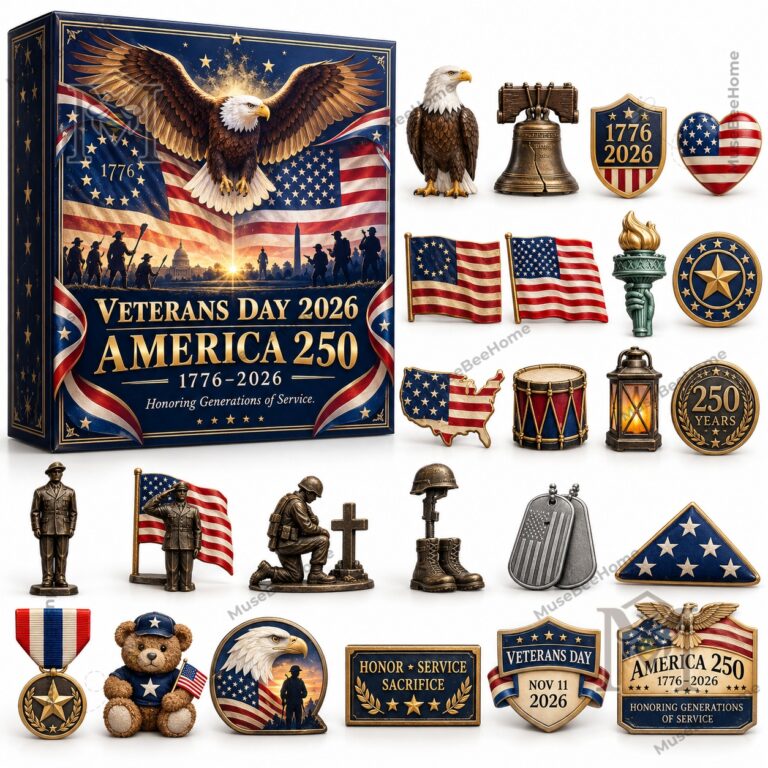 Advent calendar box showing eagle, flags, stars, and patriotic lettering
