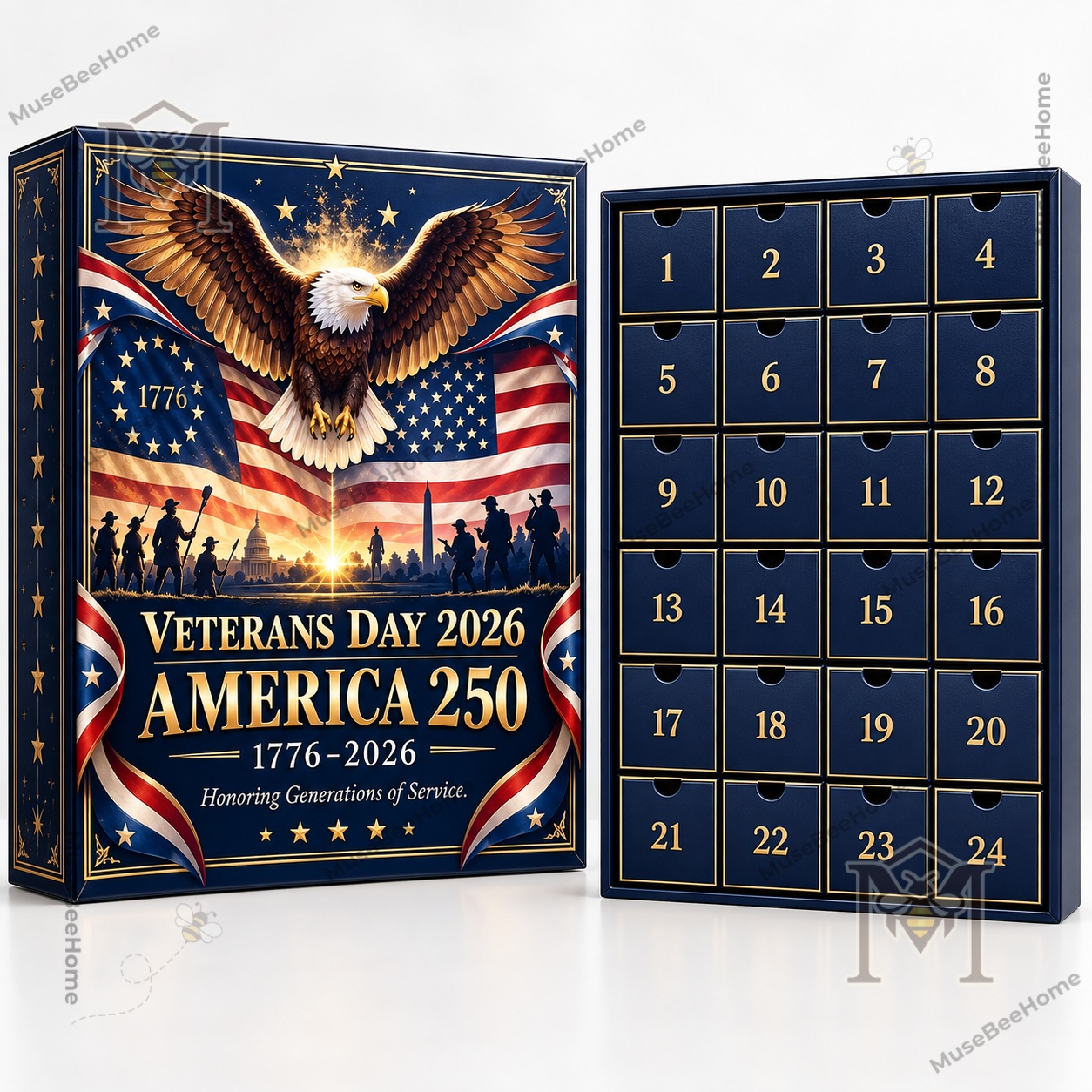 Close-up of Veterans Day 2026 and America 250 text