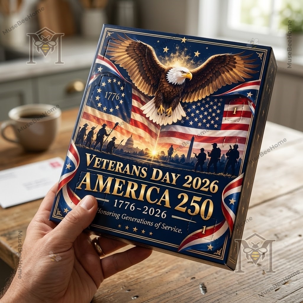 Patriotic advent calendar displayed with eagle and American flag graphics