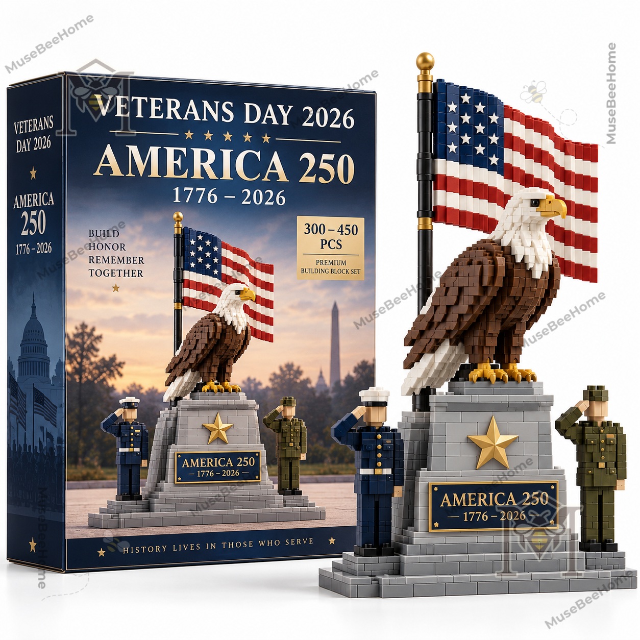 Veterans Day 2026 USA 250th Anniversary Building Block Set - close view of eagle model